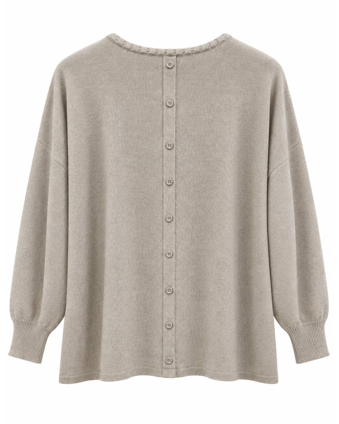 Jersey Botones Espalda beige vista trasera con hilera central de botones y manga larga