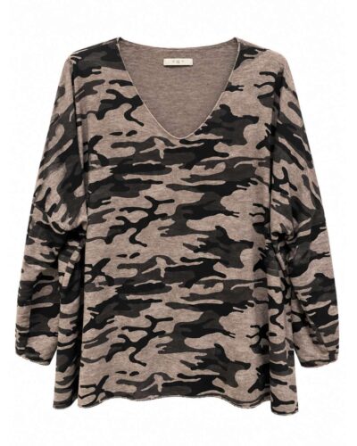 Jersey camuflaje topo suave con escote pico y manga larga