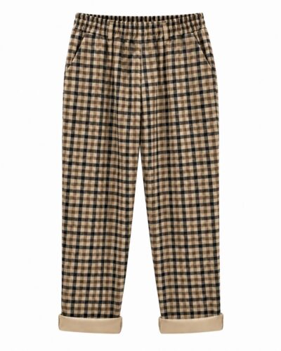 Jogger Cuadros arena con estampado de cuadros, cintura elástica y bolsillos laterales