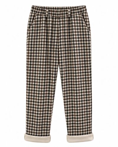 Jogger cuadros beige con estampado de cuadros, cintura elástica y bajo vuelto