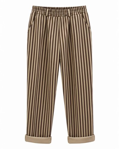 Jogger rayas beige vista delantera con cintura elástica, bolsillos laterales y pernera recta