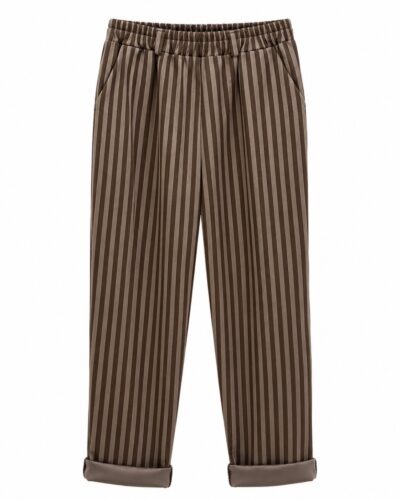 Jogger rayas chocolate de punto roma con cintura elástica y bolsillos laterales