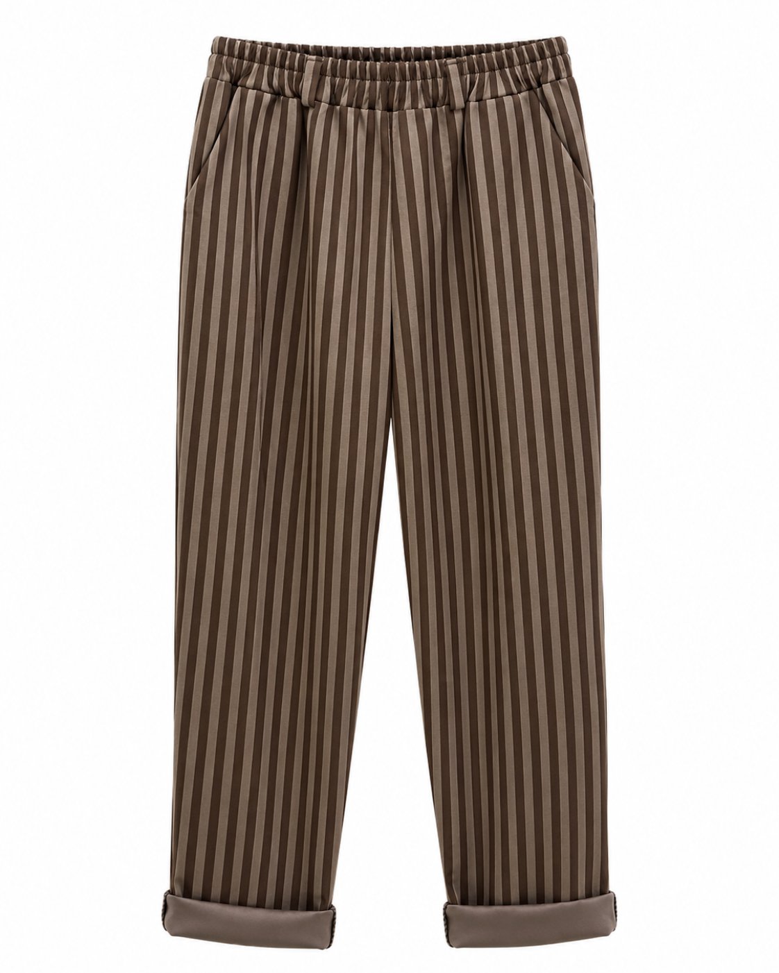 Jogger rayas chocolate de punto roma con cintura elástica y bolsillos laterales