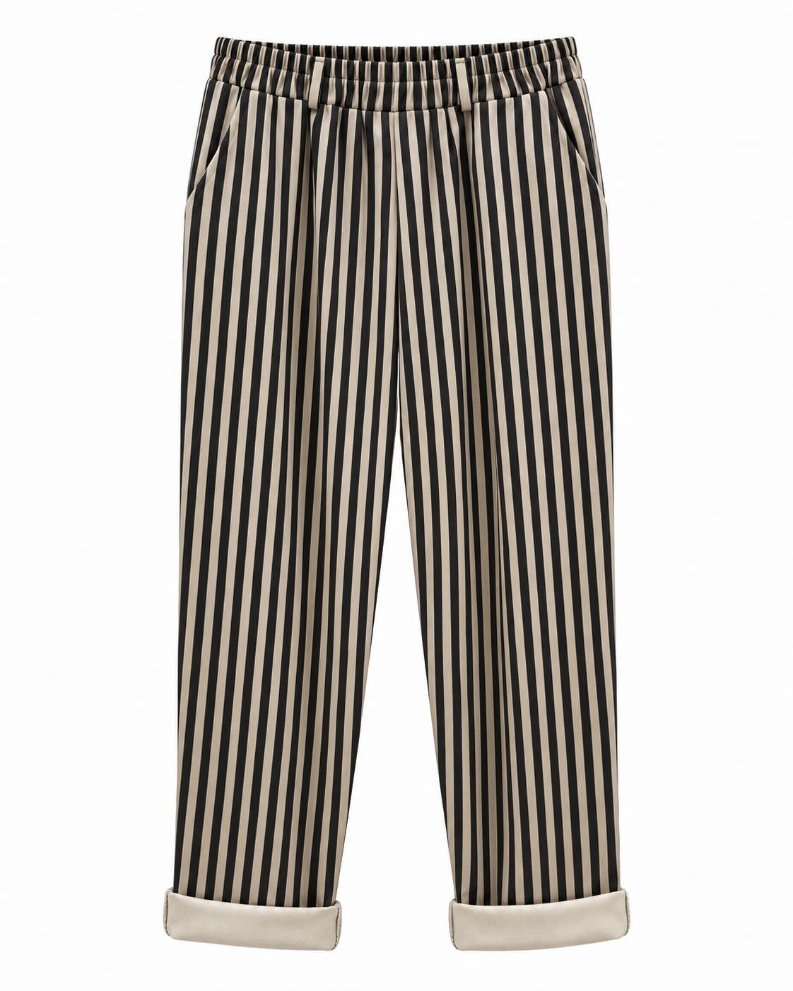 Jogger rayas off white con estampado vertical negro y cintura elástica