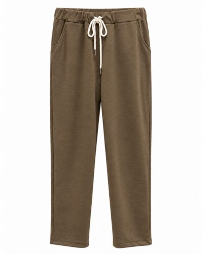 Jogger Urban moca con cintura elástica, cordón claro y bolsillos laterales