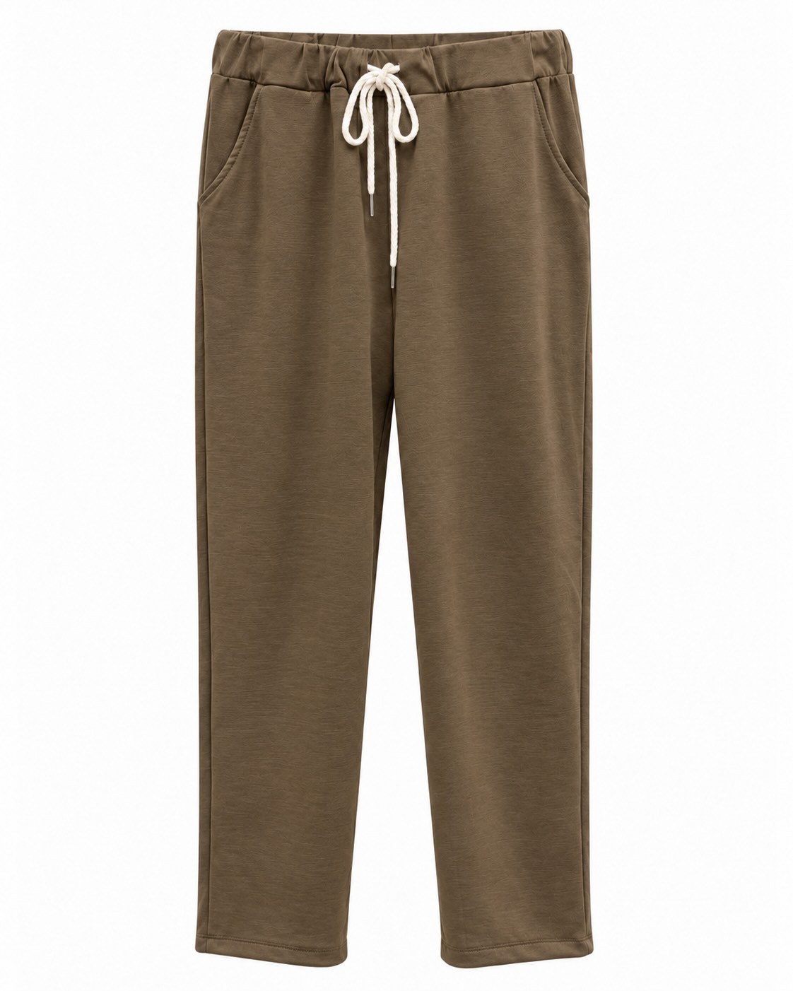 Jogger Urban moca con cintura elástica, cordón claro y bolsillos laterales