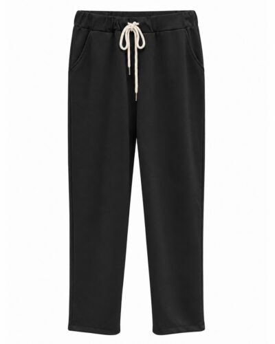 Jogger Urban negro con cintura elástica, cordón crudo y bolsillos laterales
