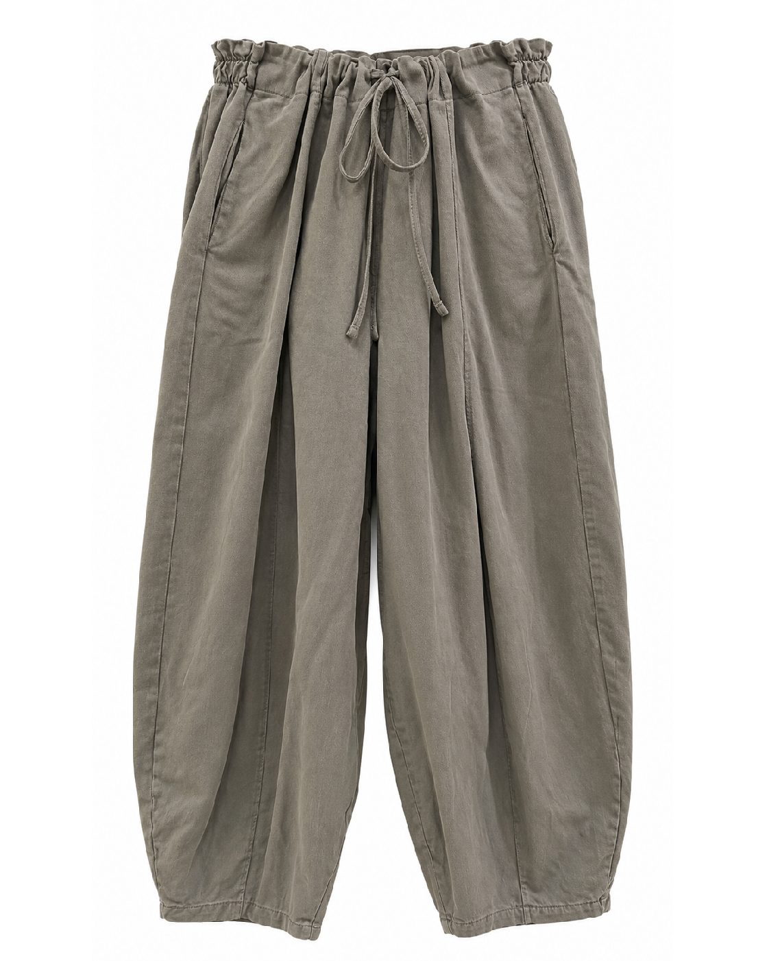 Pantalón balloon mineral con cintura elástica, cordón ajustable y bolsillos laterales