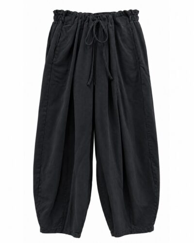Pantalón balloon negro con cintura elástica, cordón ajustable y bolsillos laterales