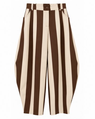 Pantalón balloon rayas beige y chocolate con bolsillos y cintura elástica