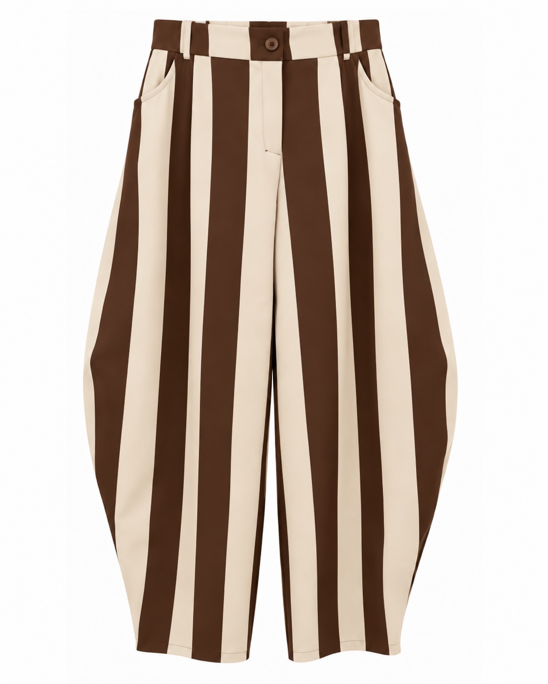 Pantalón balloon rayas beige y chocolate con bolsillos y cintura elástica