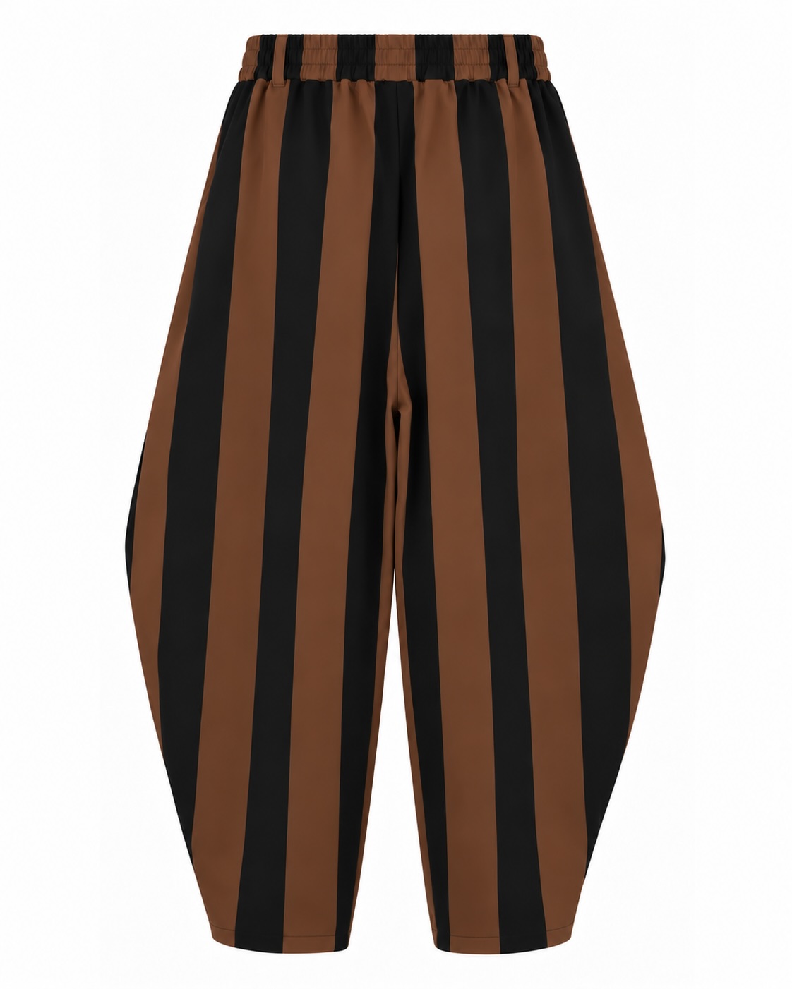 Pantalón balloon rayas cacao y negro vista de espalda con cintura elástica