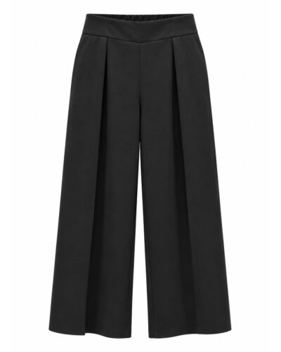 Pantalón Soft negro de pernera amplia con cintura lisa y pliegues delanteros