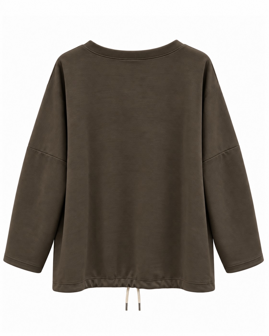 Sudadera Corazón Safari chocolate vista de espalda con corte amplio y bajo regulable