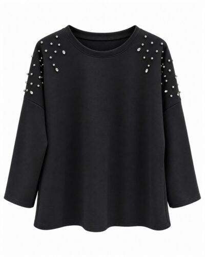 Sudadera Destellos negra de neopreno con aplicaciones brillantes en hombros y mangas
