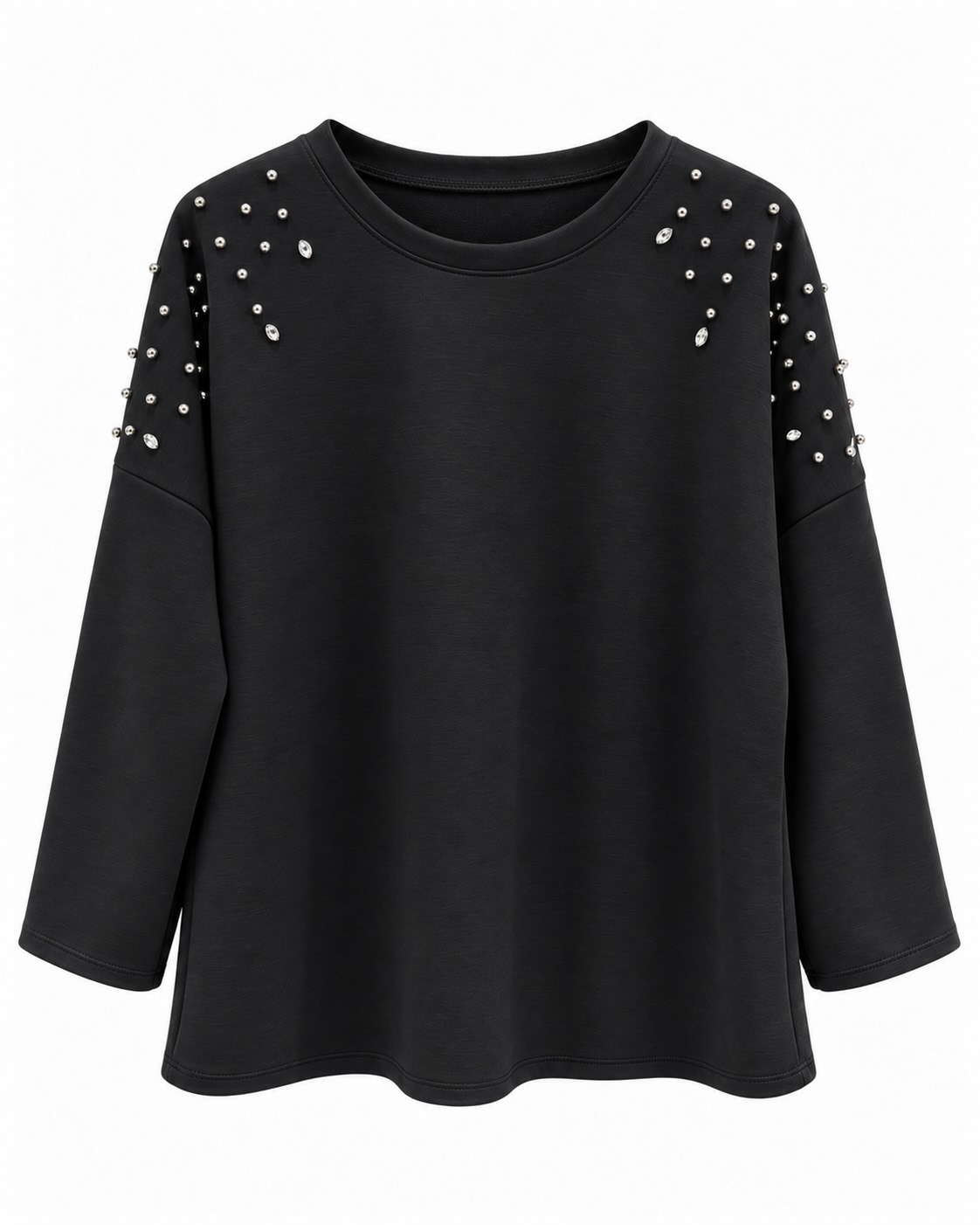 Sudadera Destellos negra de neopreno con aplicaciones brillantes en hombros y mangas