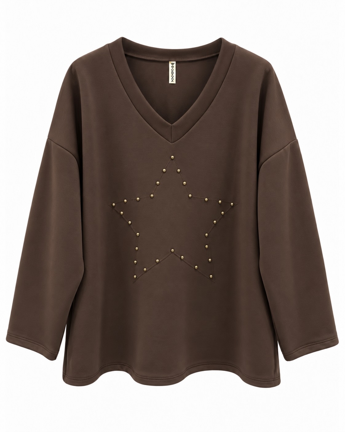 Sudadera estrella chocolate mujer de neopreno con tachuelas doradas y escote de pico