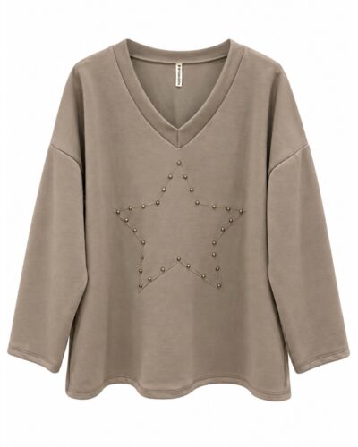 Sudadera estrella topo mujer con escote de pico y estrella decorada con tachuelas doradas