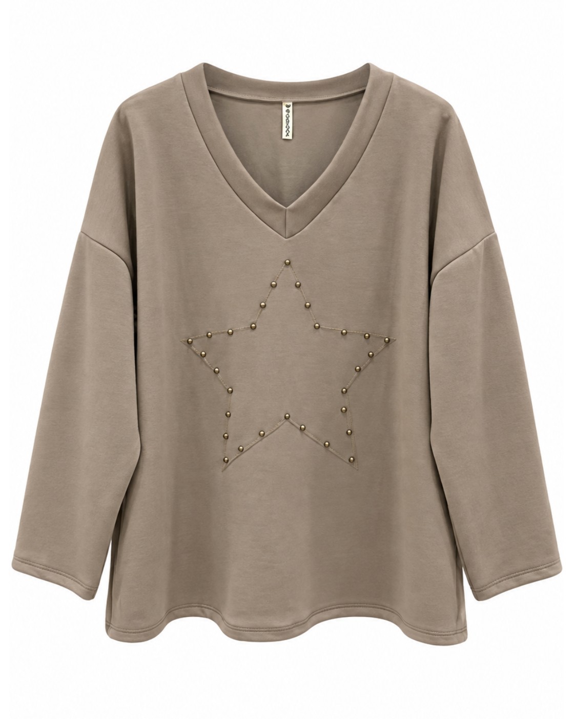 Sudadera estrella topo mujer con escote de pico y estrella decorada con tachuelas doradas