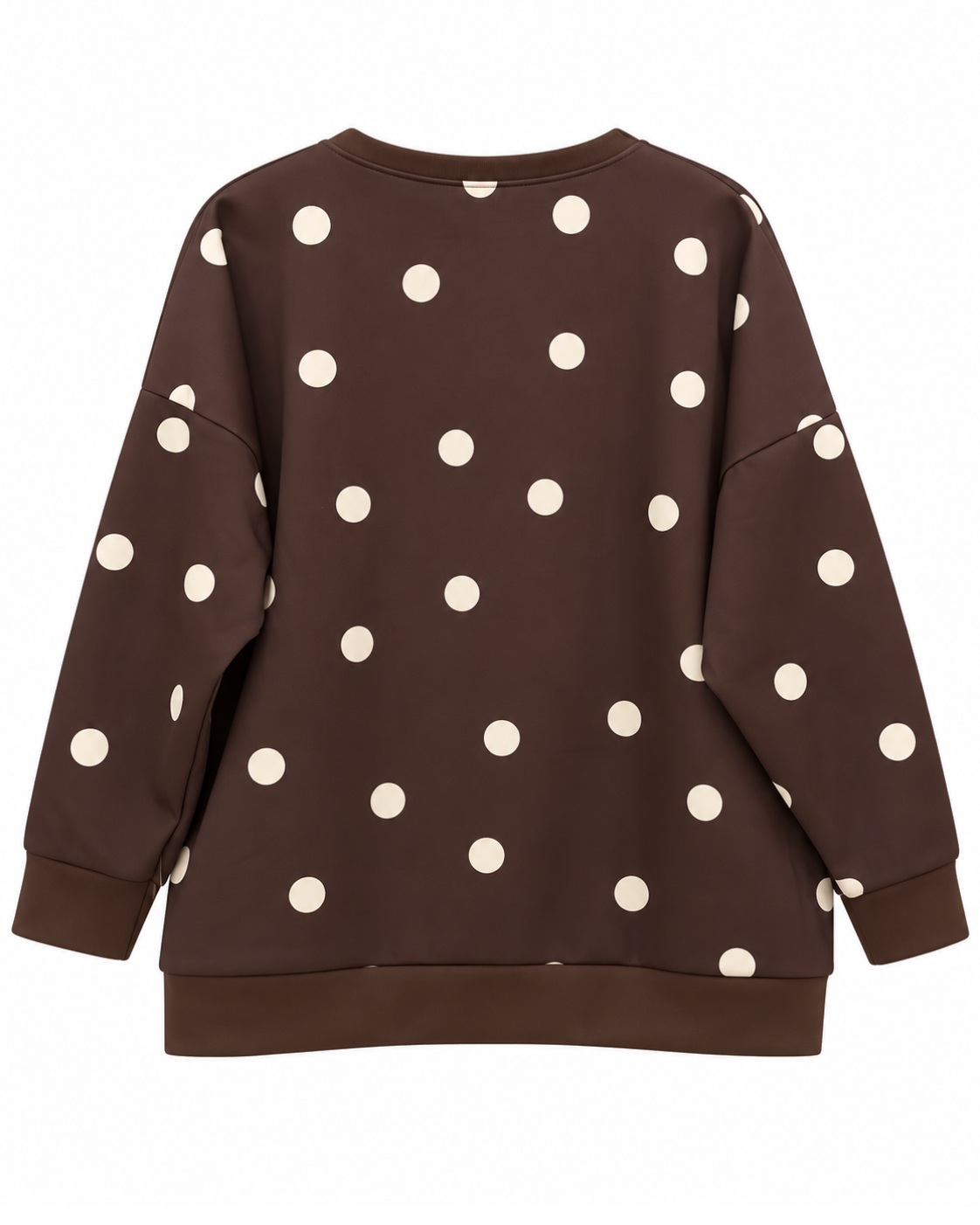 Sudadera Lucky Dog chocolate vista de espalda con lunares beige y corte amplio
