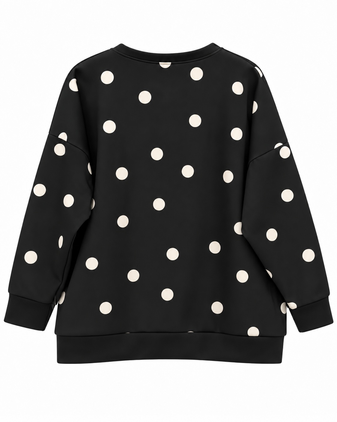 Sudadera Lucky Dog negra vista de espalda con lunares beige y corte amplio