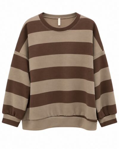 Sudadera Retro rayas chocolate y beige con cuello redondo y manga larga
