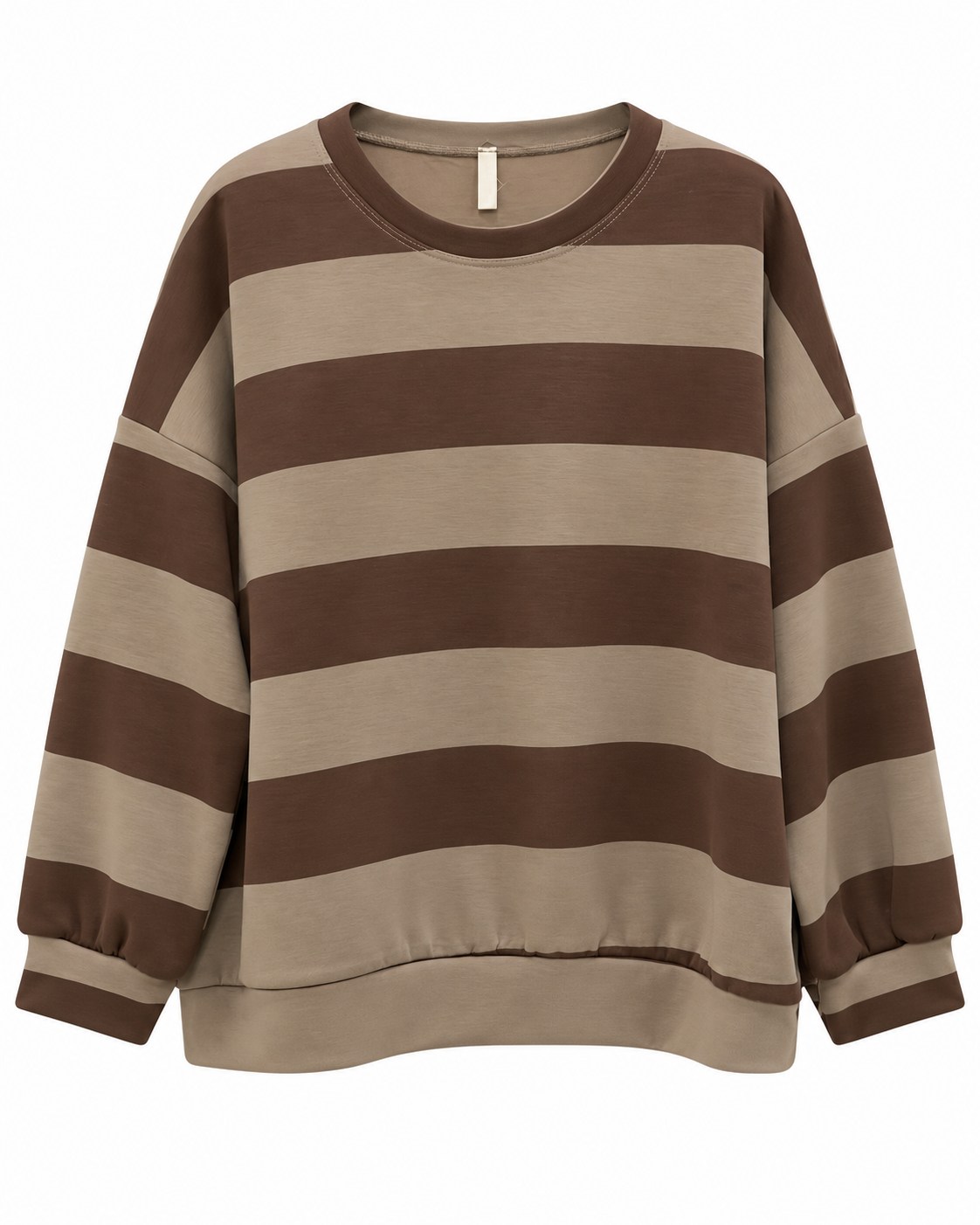 Sudadera Retro rayas chocolate y beige con cuello redondo y manga larga