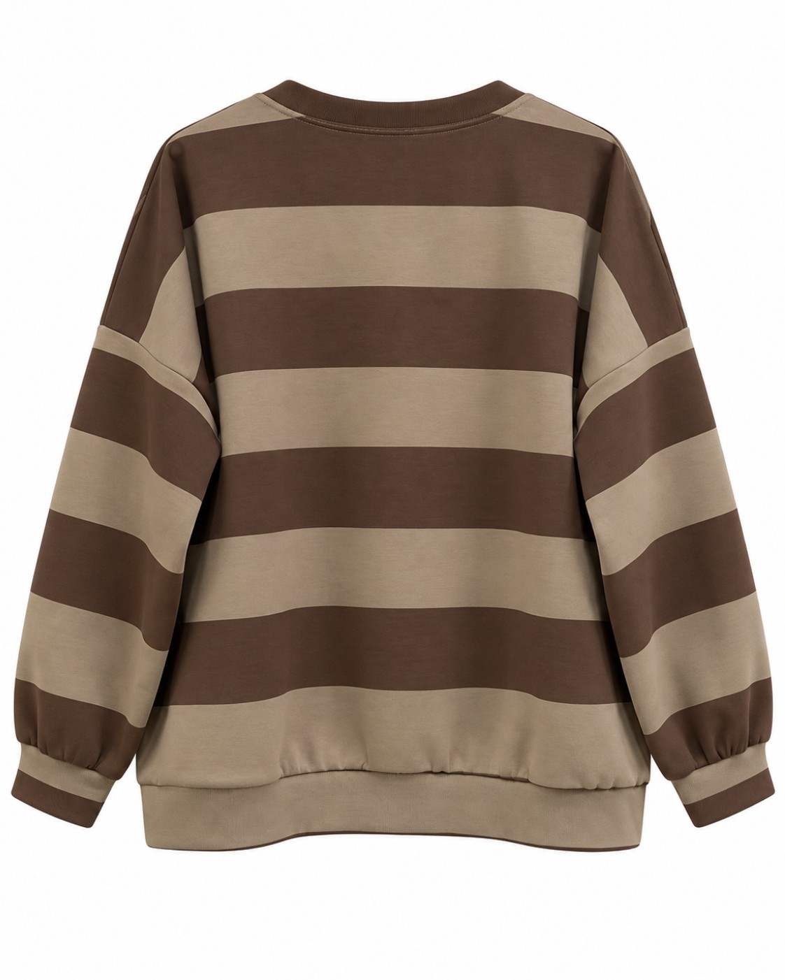 Sudadera Retro rayas chocolate vista de espalda con diseño amplio y estampado horizontal
