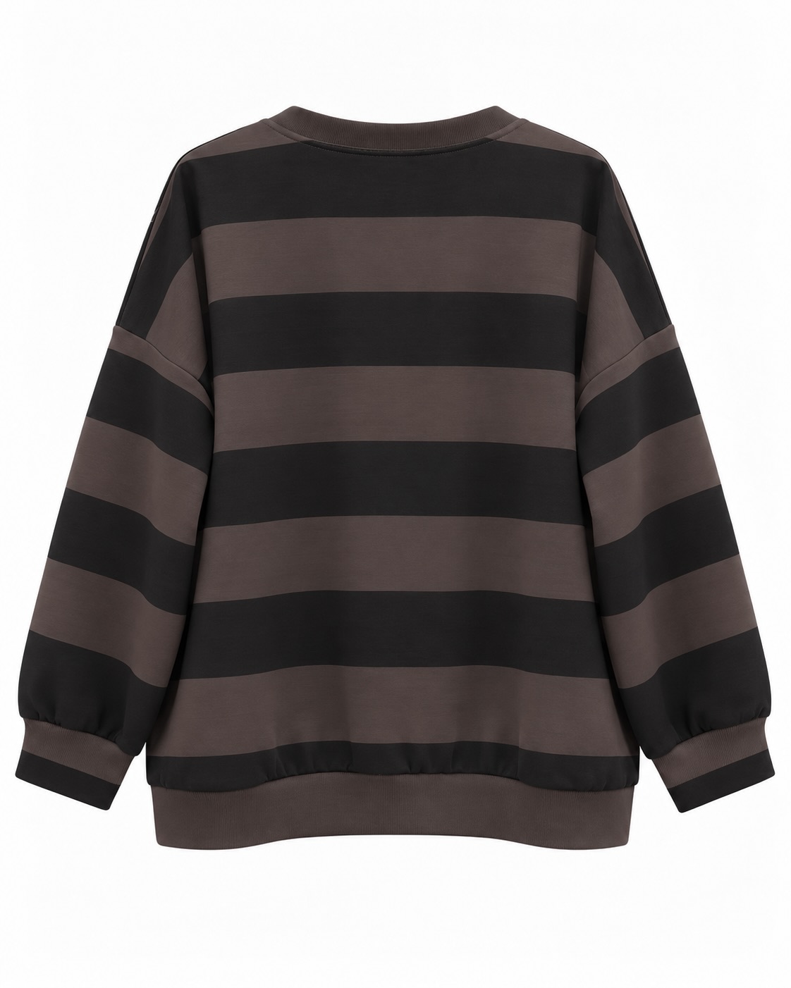 Sudadera Retro rayas negra vista de espalda con franjas negras y marrones y corte holgado