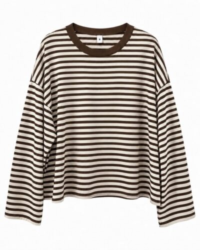 Sudadera Riviera marrón beige de rayas horizontales con cuello redondo y corte amplio