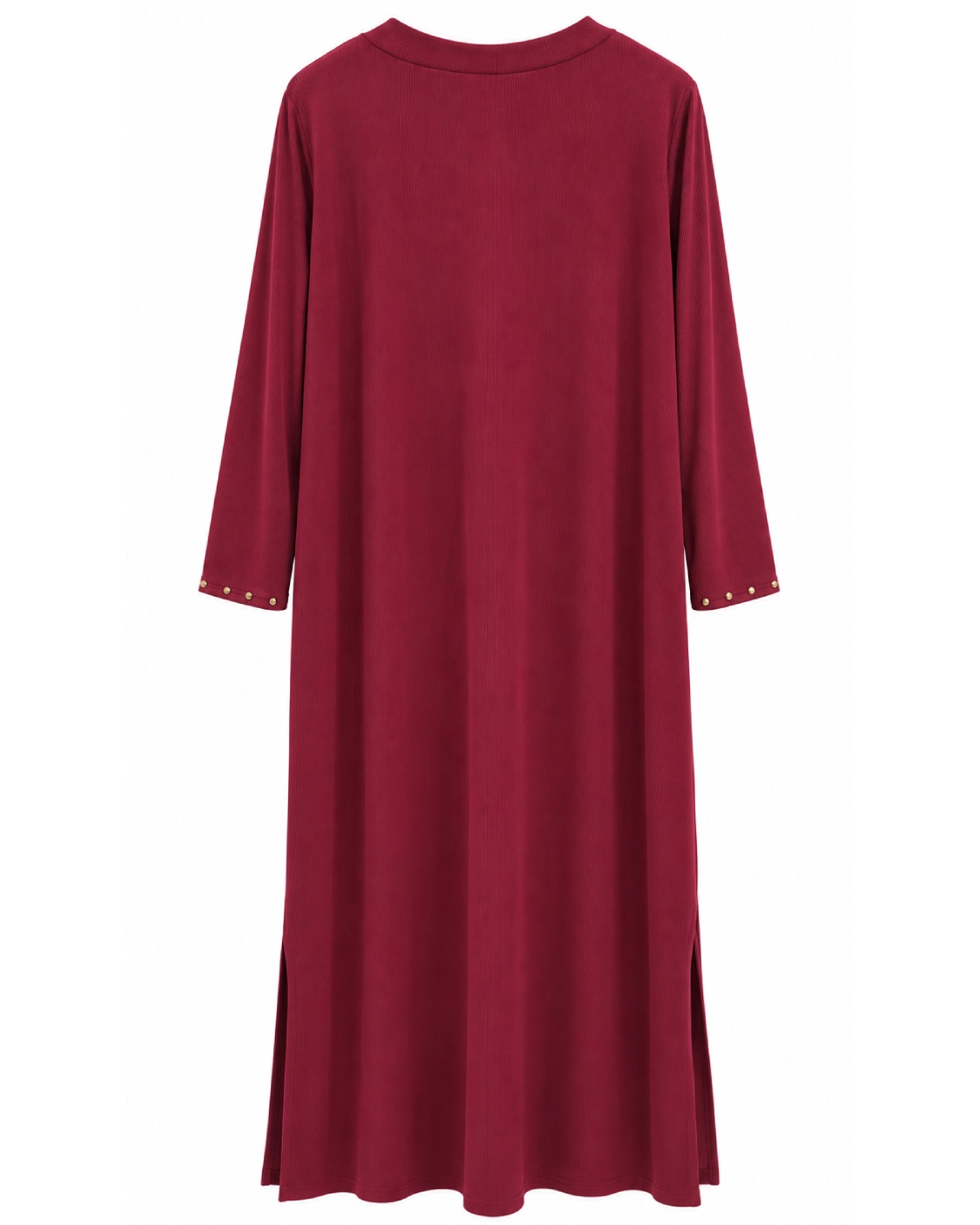 Vestido tachas burdeos vista de espalda con manga larga y caída amplia